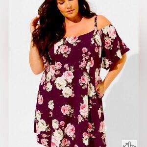 Torrid Purple Mini Challis Cold Shoulder Trapeze Dress
